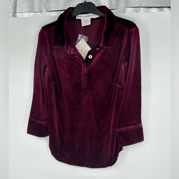 Gretchen Scott pop over top in burgundy posh velvet - gold button details SMALL - Picture 1 of 6
